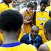 Ypsilanti head coach Steve Brooks talks to his team during their final timeout in the game against Saginaw High on Tuesday, March 19. Daniel Brenner I AnnArbor.com